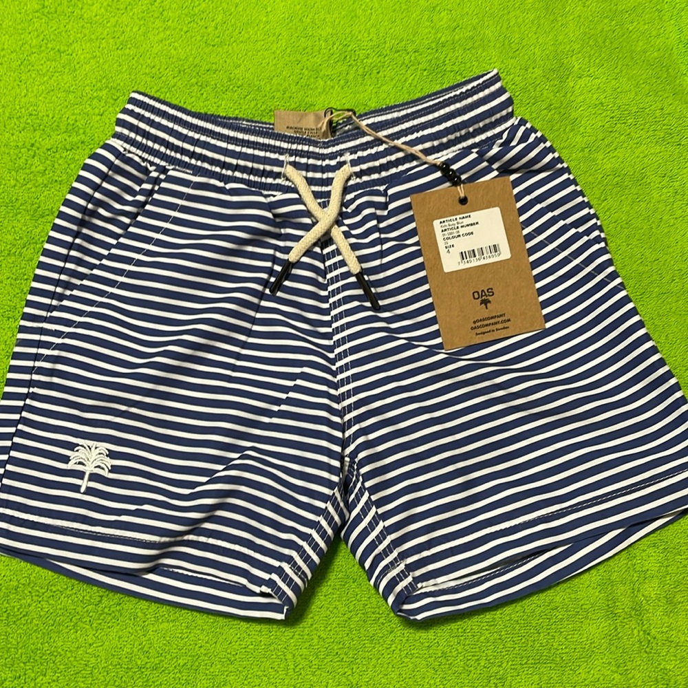 OAS toddler boy swim trunks new stripes Busy Blue fast dry Sz.4